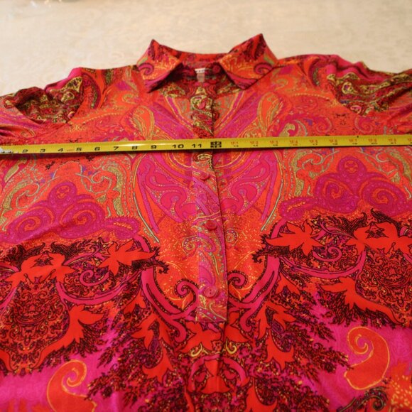 Nygard Bright Pink & Orange Paisley Front Tie Button Up Shirt Rolled Sleeve Lg - Picture 5 of 14